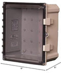 Tough As Nails Polycarbonate Enclosure for Industrial Control Panels With IP 68 Protection and Hinged Locking Clear Cover 12 By 10 By 6 Inches UL 508A UL 50E UL 1741 Compliant NEMA 4X Non Metallic Weatherproof Box for Indoor and Outdoor Use.
