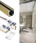Soft Close Sliding Door Track Kit For Glass And Pocket Doors With Aluminum Barn Door Hardware 9.5 Ft Closet Rail System In Champagne Finish