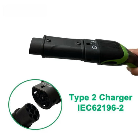 Heavy Duty Type 2 To Type 1 EV Charger Adapter 32A 7KW IP55 Weatherproof SAE J1772 European To American EV Plug Connector close-up view