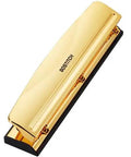 Gold 3 Hole Punch For 12 Sheets Durable Metal Office Punch With Stable Rubber Base No Mess Chip Tray And Easy Clean Compact 3 Hole Punch