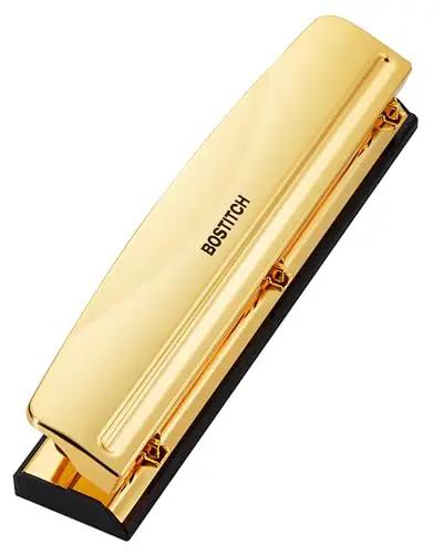 Gold 3 Hole Punch For 12 Sheets Durable Metal Office Punch With Stable Rubber Base No Mess Chip Tray And Easy Clean Compact 3 Hole Punch