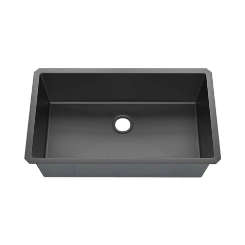 Undermount Single Bowl Kitchen Sink 32 By 19 By 10 Inches, 18 Gauge 304 Stainless Steel With Black Finish, top view.