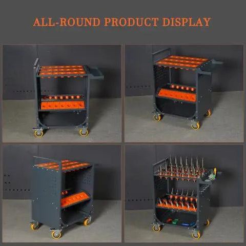CAT40 Classic Mobile CNC Tool Storage Cart With Wheels, Pro Grade Tool Holder, 35 Tool Capacity, All-Round Display