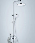 Bathroom Shower System Waterfall Rain Top Spray Lifting And Rotating Set Fixture(E) with sleek chrome finish and dual shower heads.