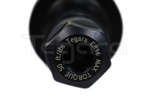Close-up of BT30 ER16 80mm Collet Chuck Tool Holder showing Tegara ER16 engraving on hex nut.