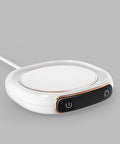 Premium Usb Cup Warmer Featuring Smart Thermostatic Three Heat Settings For Coffee Mug Milk Tea And Water Heating Coaster design with white and gold accents.