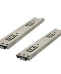 Quiet 3 Section Drawer Slides With Side Mount For 100 Pound Load Ball Bearing Smooth Glide 8 Inch shown in silver metal
