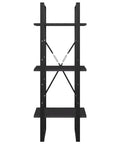 Back view of Three Tier Book Cabinet in Gray, Space-Saving Engineered Wood Storage for Books, Magazines, and Decor