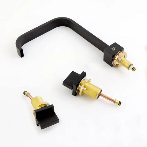 Matte Black 2-Handle 3-Hole Widespread Bathroom Sink Faucet With Pop-Up Drain, Solid Brass Construction, 8-Inch Centers, components