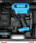 Pro Grade Cordless Brushless Rivet Gun With Hustle Ready 20Kn Pulling Force inside a sturdy case with battery and charger.