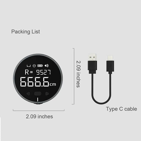 Digital Tape Measure With LCD Display And Rechargeable Battery, 324 Feet Range, Compact Smart Ruler with Type C cable