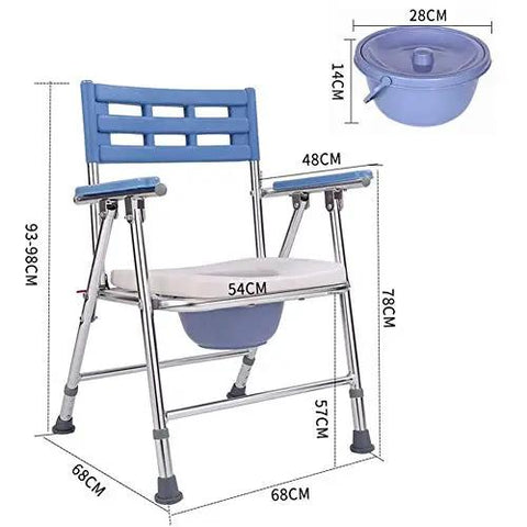 Slick Portable Commode Chair With Smooth Rolling Wheels Extra Wide Comfy Seat Detachable Waste Bucket And Foot Pedal No Sweat Setup, with dimensions.