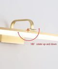 Modern Brushed Brass Vanity Wall Light With Arc Arm Sconces, Long Acrylic Linear LED Bath Lighting, 180-Degree Rotatable