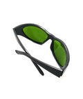 Killer Infrared Nd Yag Laser Safety Glasses For 900 To 1100 Nm With Od Eight Plus Filter And Crystal Clear Lens Rated Dead Serious For Hard Core Workshops Pro Labs Demanding Tight Eye Shield Coverage Today On The Job, featuring green lenses.