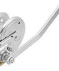Deluxe Brake Winch With 1500 Lb Capacity Self Activating Auto Brake Zinc Finish, manual handle, beefy build, heavy-duty cable extender