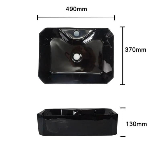 USZWBY Vessel Sinks Bathroom Vessel Sink with Faucet Hole Ceramic Wash Basin Hotel Apartment Creative Art Above Counter Bathroom Bowl Sink, black ceramic sink dimensions 490mm x 370mm x 130mm.