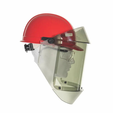 Profile view of 12 Cal Arc Flash Face Shield and Hard Cap Kit for Electricians TCG Series, featuring Canadian hard cap.