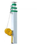 Rock Solid Manual Telescopic Lift Pole With Heavy Duty Mechanical Winch For Emergency Lighting Mount And Roof Access Built From Corrosion Resistant Carbon Steel close-up of the winch mechanism.