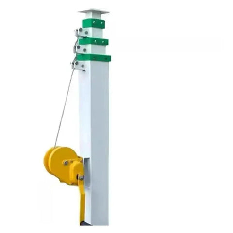 Rock Solid Manual Telescopic Lift Pole With Heavy Duty Mechanical Winch For Emergency Lighting Mount And Roof Access Built From Corrosion Resistant Carbon Steel close-up of the winch mechanism.