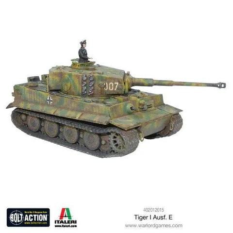 Tiger I Ausf E 1 To 56 Scale German Army Plastic Tank Kit for Bolt Action tabletop battles 28mm with commander figure displayed