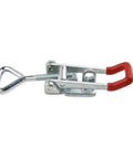Heavy Duty Galvanized Toggle Latch Handle With 100 Kilogram Clamp Force For Secure Cabinets Tool Chests And Transport Cases Featuring Thick 2mm Steel Build For Maximum Hold And Tough Everyday Use Without Ripping Open, red handle