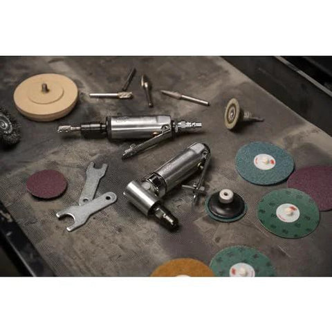 Ingersoll Rand 301B air die grinder, angled top view, right-angle, 1/4 in, aluminum housing, black
