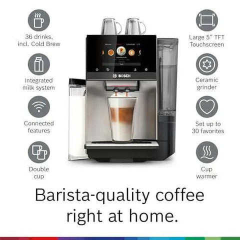Double Cup Barista Style Home Fully Automatic Coffee Machine With 36 Drink Presets And Touchscreen Controls, front view