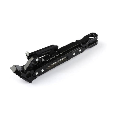 Height Adjustable CNC Aluminum Motorcycle Kickstand Side Stand For Electric Scooters Dirt Bikes And Mini Pit Bikes With Anti Slip Foot And Ride Ready Mounting, black aluminum, side view