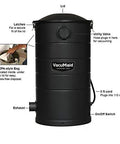 Pro Wall Mounted Garage And Car Vacuum With 50 Ft Hose And Tools, 7 Gallon Capacity, labeled components on black body