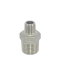 Half Inch To Quarter Inch Stainless Steel NPT Reducing Nipple Fitting Hex Reducer, Male Threads On Both Ends, SS304 Plumbing Adapter For Pipe Size Change, Heavy Duty, 150 PSI At 70 F, Rust And Corrosion Resistant, stainless steel hex reducer