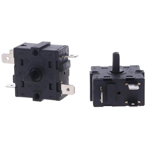 Durable Room Heater Rotary Switch Selector For 250V 16A Heating Units With 3 Pin And 5 Pin Options. Front and side view.