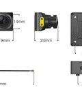 Dimensions and components of Moonlight FPV Kit With Ultra HD 4K 60FPS Camera, Built In EIS Gyroflow for RC Drones and FPV Goggles.