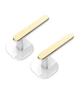 L Shape Wall Mount Coat Hooks Multi Purpose Heavy Duty No Drill Suction Hanger For Coats Hats And Keys, two hooks with sleek gold and white design.