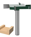 Pro Grade Spoilboard Surfacing Router Bit With 1/4 Inch Shank, 40mm Carbide Planer Cutter For CNC Woodworking, shown with cut wood