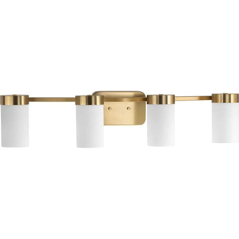 Elevate Four Light Bath Vanity Light In Antique Bronze With Glass Shades, Space Age Mid Century Modern Style, front view
