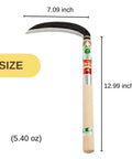 Japanese Weeding Sickle Thin Blade High Grade Blue Steel No 2 Lightweight Garden Tool For Weeding And Farming with size details.