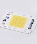 LED COB Chip Floodlight Bulb 20W 30W 50W 220V Input High COB chip with yellow surface on a white base.