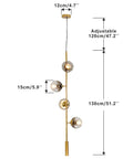 Lit Four Light Smoky Gray Glass Globe Pendant Light With Adjustable Cord And Gold Accents For Kitchen Island Bar Modern LED Chandelier Mid Century Industrial Ceiling Fixture with measurements