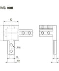 Technical drawing of 4 Pack Black 4040 Series 3-Way End Corner Bracket with M6 screws for 8mm slot T-slot aluminum extrusion profiles.