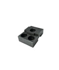 Knockout Precision CNC Wedge Vise With Rock Solid Clamping Block For Multi Station Machining Quick Swap aluminum and steel fixtures tight grip workholding tool shown from an angle with two circular recesses.