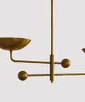 Brass Chandelier Light Fixture, Handmade Sputnik Style Modern Ceiling Light with two bowl shades and central pole construction.