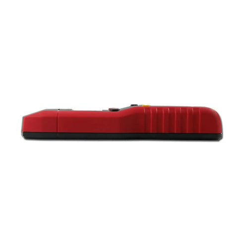 Pro Level Wall Scanner Stud Finder side view, red handheld device detects ferrous non ferrous metals, wood, live wires.