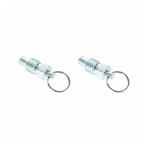Rock Solid Two Pack Retractable Align Pins With Hassle Free Pull Tab Lock Design Made From Heavy Duty Carbon Steel And Rust Resistant Zinc Plating For Stress Free Machine Shop Setup M8 Short Spec, side view of zinc plated pins.
