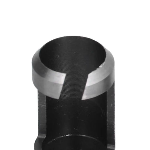 Close-up view of high carbon steel bit from Top Shelf Eight Piece Cork Drill Bit Set, showcasing precision edge for woodworking.