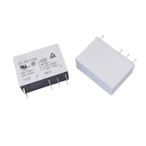 General Purpose 12V DC Relay, 16A SPDT, 8 Pin Design For Electronics Projects, shown detached with visible pins and markings.