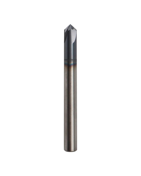 Five Pack One Quarter Inch Solid Carbide End Mills With AlTiN Coating, Four Flute Chamfer End Mills For Steel, visible size and tip