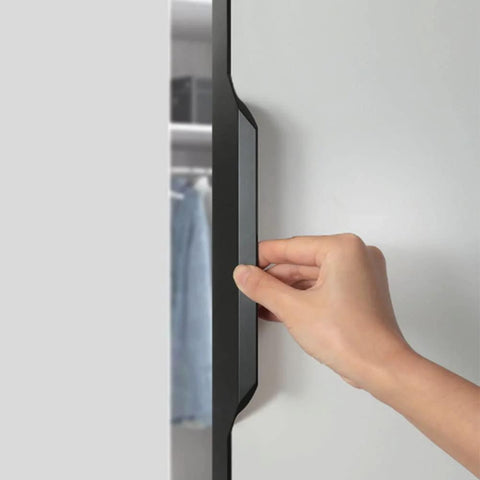 Hand opening wardrobe with Matte Black 24 Inch Edge Finger Pull Handles 2 Pack Aluminum Alloy Concealed Cabinet Door Pulls for Wardrobe Drawers