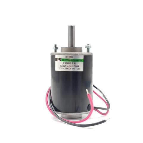 High Torque 12V DC Brushed Motor, 30W, 3500RPM, with visible wires and shaft, ideal for DIY projects and robotics