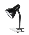 Adjustable Clamp Desk Lamp With Metal Gloss Black Finish, 14 Inch Gooseneck Task Light, side view on white desk