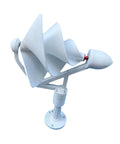 Compact 50W Spiral Wind Generator With Brushless Tech Space Saving Wind Turbine That Replaces Old School Three Phase Systems Low Maintenance Power For Your Home Renewable Setup, front view of white spiral design